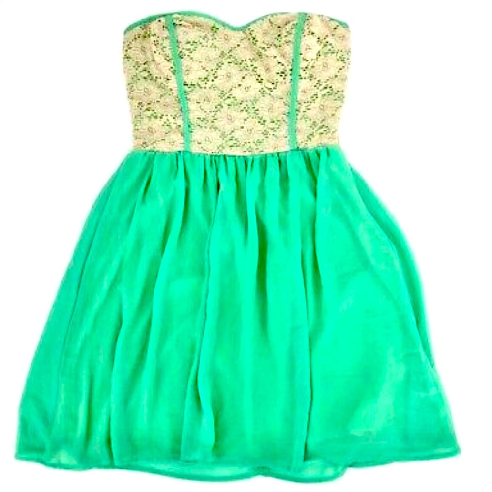 Francesca Mint Chiffon Mini Dress with floral lace design size L